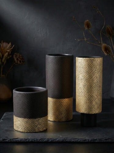 Java Vase-Matte Black/Gold Metallic-Lg