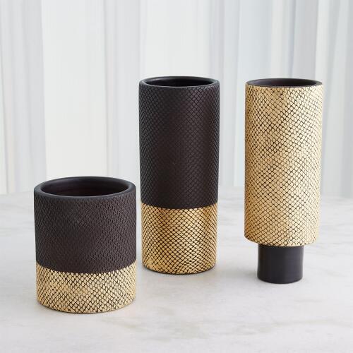 Java Vase-Matte Black/Gold Metallic-Sm