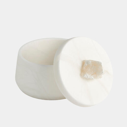 Roccia Alabaster Taper Box w/Finial-White-Lg