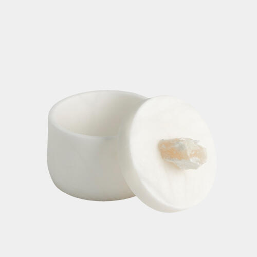Roccia Alabaster Taper Box w/Finial-White-Sm
