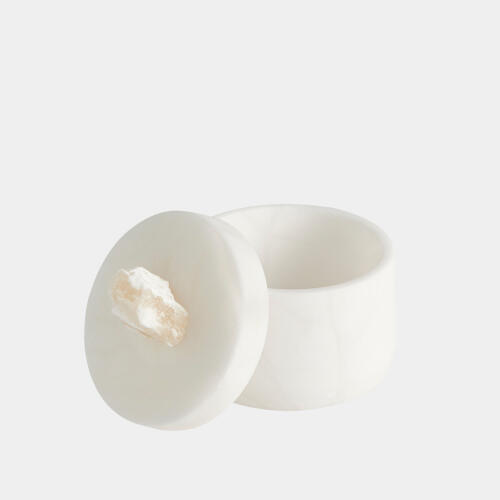 Roccia Alabaster Taper Box w/Finial-White-Sm