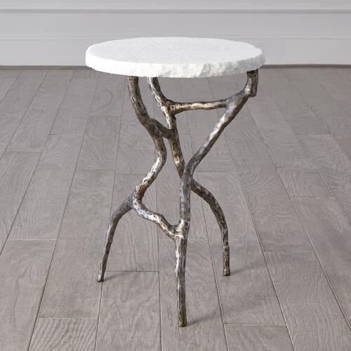 Root Table-Polished Iron w/White Marble