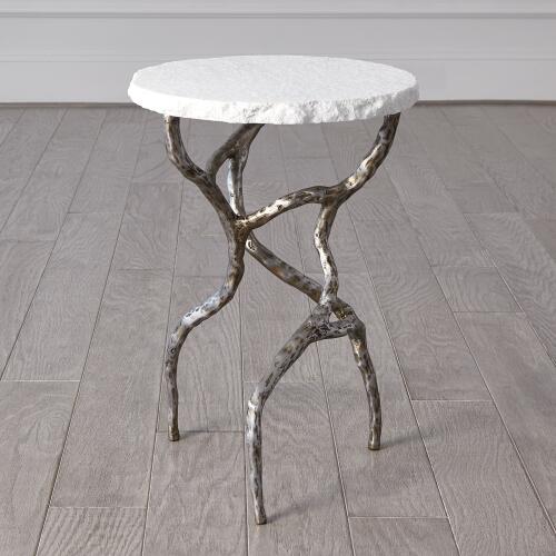 Root Table-Polished Iron w/White Marble