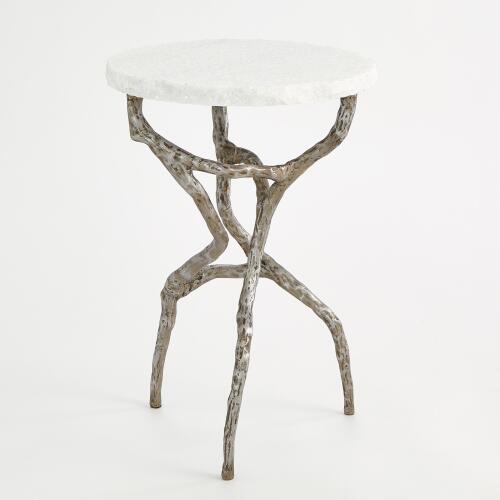 Root Table-Polished Iron w/White Marble