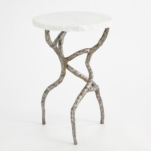 Root Table-Polished Iron w/White Marble