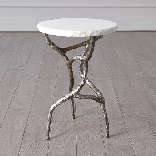 Root Table-Polished Iron w/White Marble