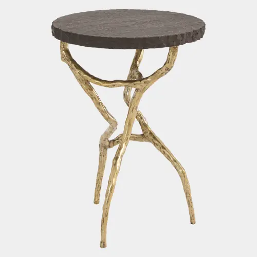 Root Table-Faux Brass w/Black Marble