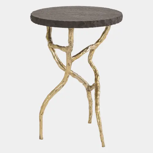 Root Table-Faux Brass w/Black Marble