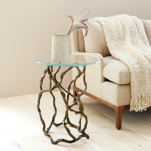 Twistwood Accent Table-Antique Brass