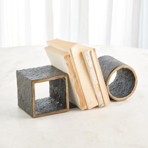 Geometry Bookends-Iron/Gold