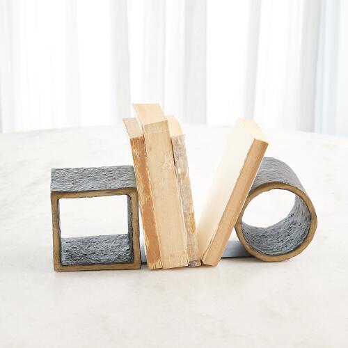Geometry Bookends-Iron/Gold