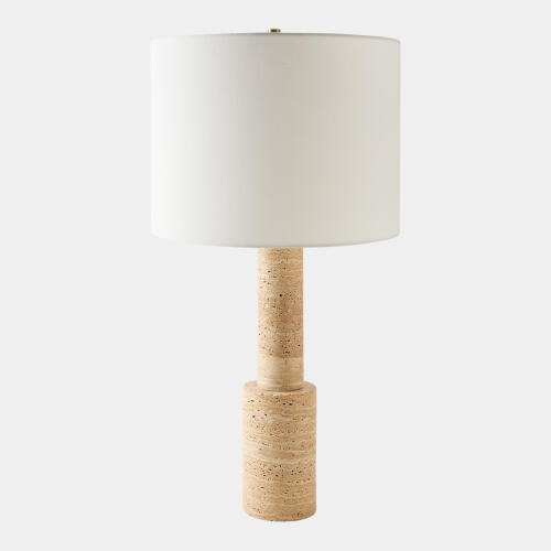 august stacked travertine lamp