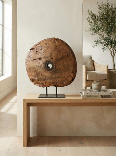 Antique Cart Wheel on Stand