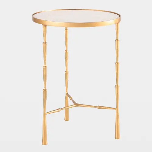 Spike Accent Table-Antique Brass w/White Marble