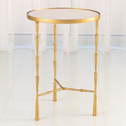 Spike Accent Table-Antique Brass w/White Marble