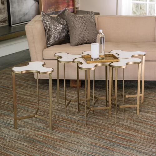 Link Bunching Table-Gold w/White Marble Top