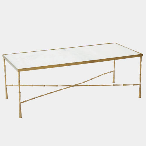 spike cocktail table-antique brass/white marble