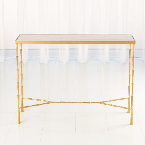 Spike Console-Antique Brass w/White Marble