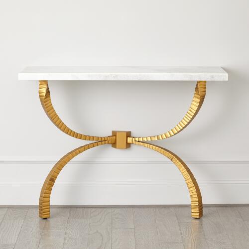 Teton Console-Gold w/White Marble Top