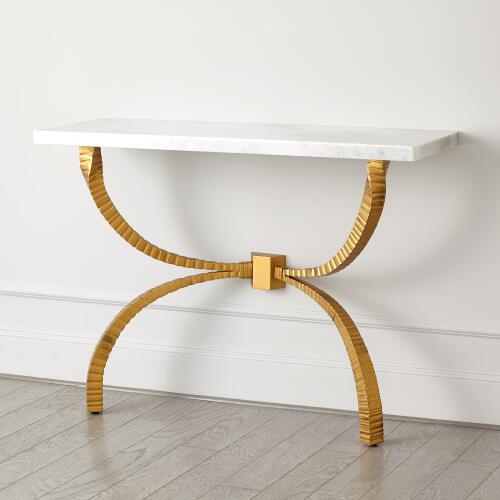 Teton Console-Gold w/White Marble Top