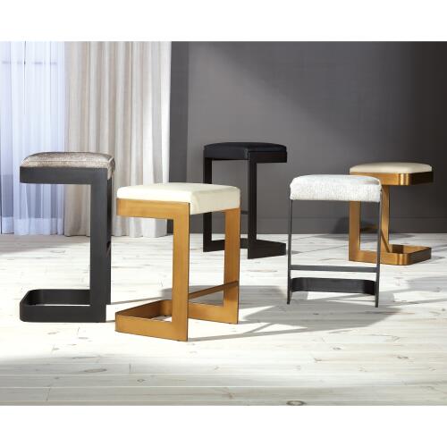 Regan Barstool w/Black Leather-Graphite