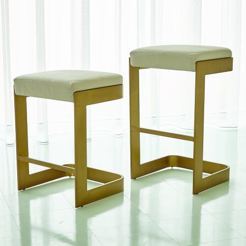Regan Barstool w/Ivory Leather-Antique Brass