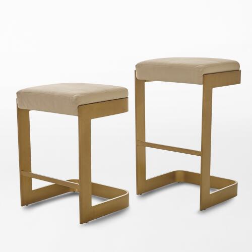 Regan Barstool w/Ivory Leather-Antique Brass