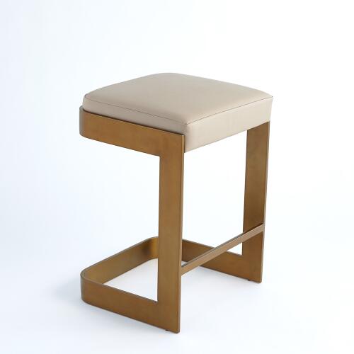 Regan Barstool w/Ivory Leather-Antique Brass