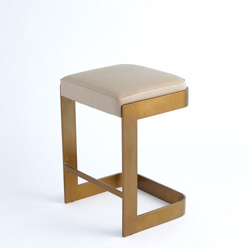 Regan Barstool w/Ivory Leather-Antique Brass