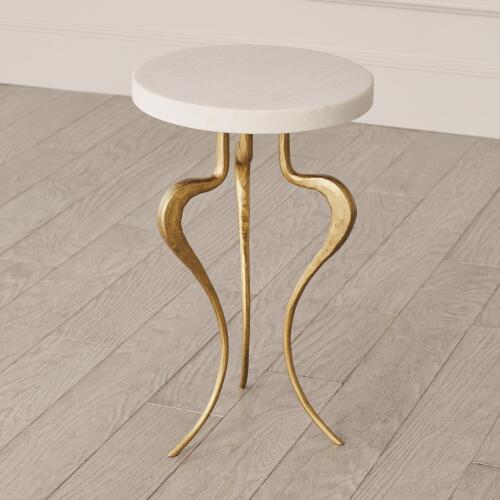 Silhouette Accent Table-Antique Gold/White