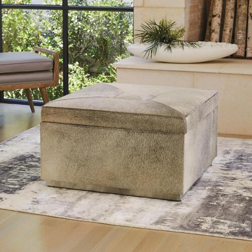 Metro Square Storage Ottoman-Grey Hair-on-Hide