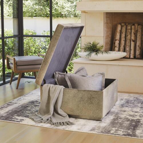 Metro Square Storage Ottoman-Grey Hair-on-Hide