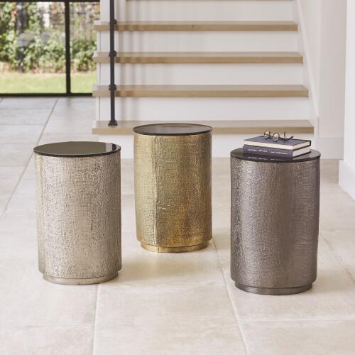 Tomiko Hemp Etched Barrel Table-Antique Brass