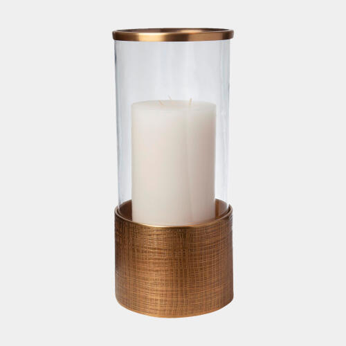 Plaid Etched Glass Hurricane-Antique Brass