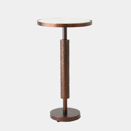 hammered martini table-bronze w/white marble