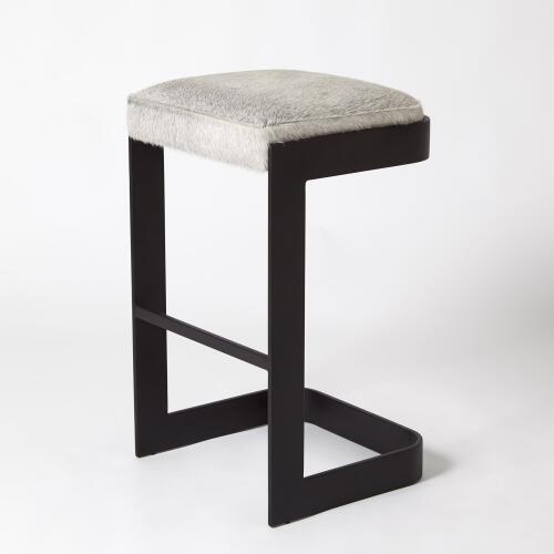 Regan Barstool w/Grey Hair-on-Hide-Graphite
