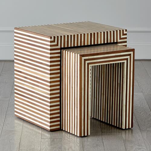 Sienna Nesting End Table-Walnut/Bone