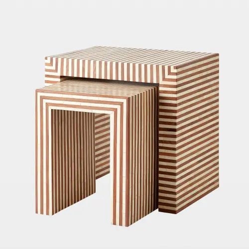 Sienna Nesting End Table-Walnut/Bone