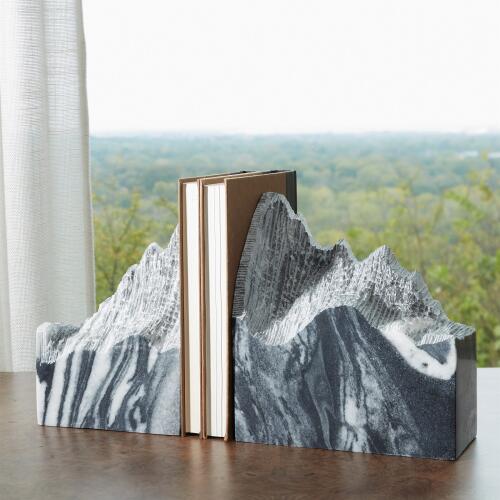 Mountain Summit Bookends-Black Marble