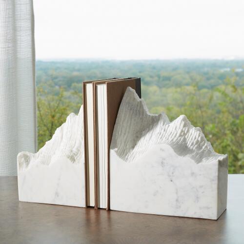 Mountain Summit Bookends-White Marble