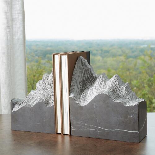 Mountain Summit Bookends-Grey Marble
