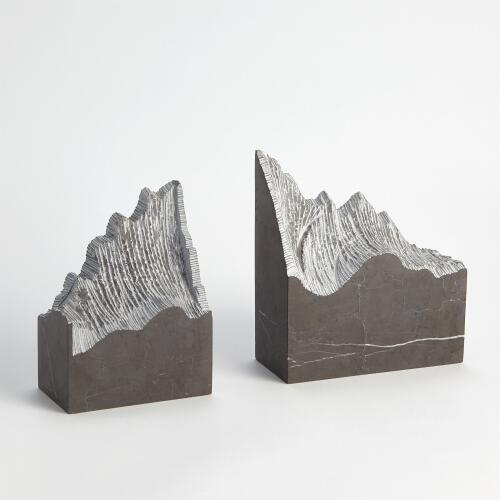 Mountain Summit Bookends-Grey Marble