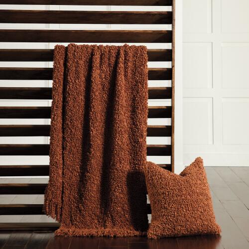 Textured Boucle Pillow-Rust