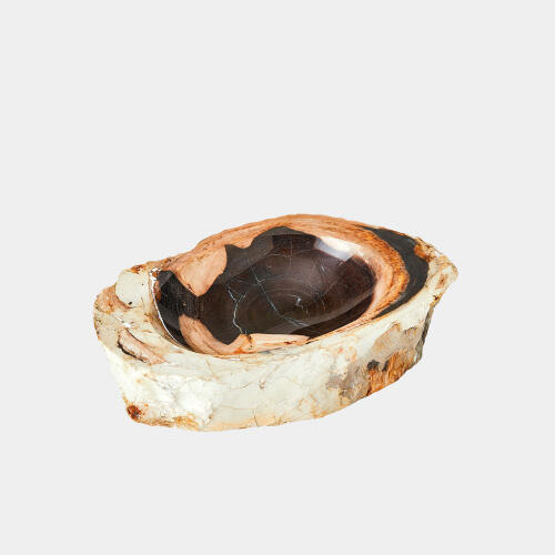 Petrified Wooden Bowl-Beige/Black
