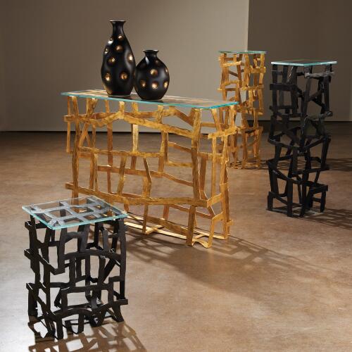 Fragments End Table-Blackened Iron