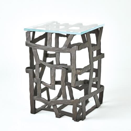 Fragments End Table-Blackened Iron