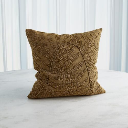 Beaded Palm Leaf Pillow-Gold