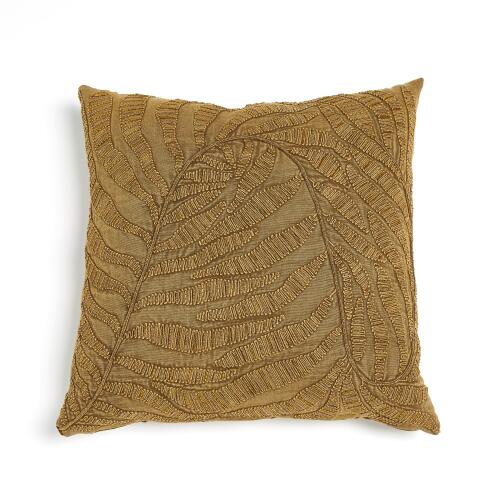 beaded palm leaf pillow-gold