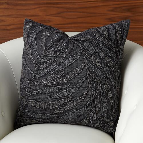 Beaded Palm Leaf Pillow-Indigo