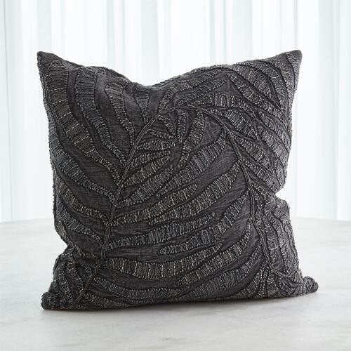 Beaded Palm Leaf Pillow-Indigo